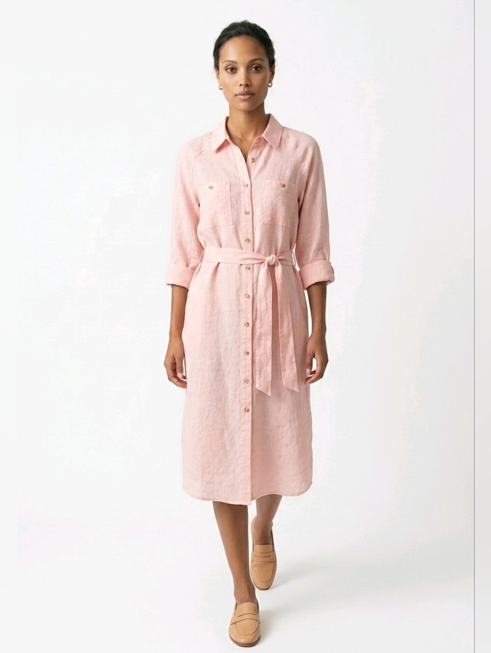 Iris Setlakwe Linen Pink Button-Up Shirt Dress